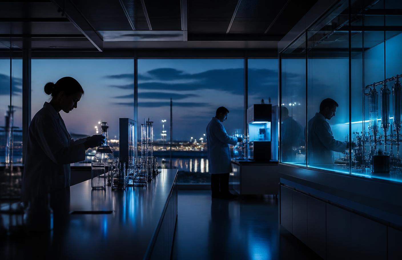 Watch Water engineers testing water chemistry in the Mannheim laboratory